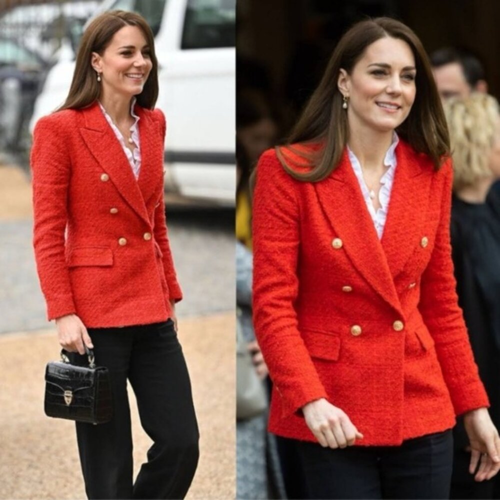 Rachel Zoe Red Tweed Longline Blazer M - Picture 3 of 11